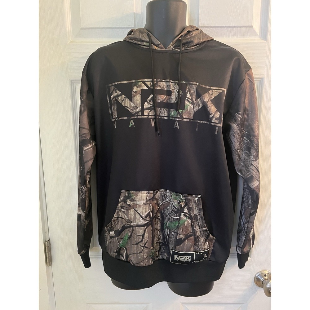 N2K Natin2Krazy Men's Hoodie Camouflage Black Pullover Sz S Y2K Hunting Skate